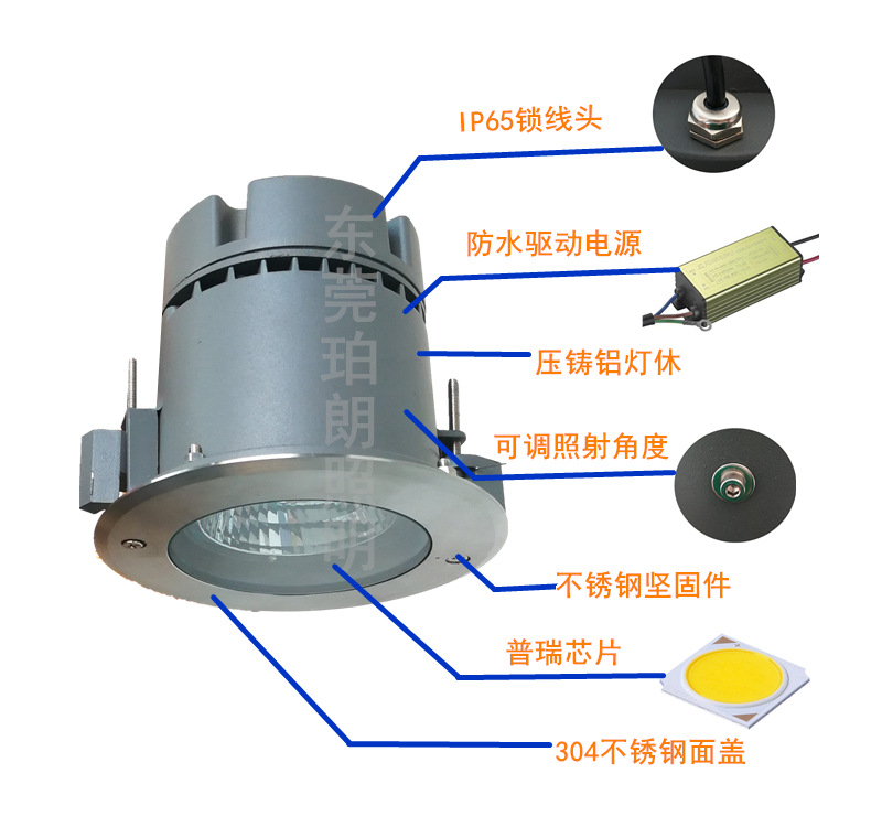 10W12W15Wled天花嵌入式不锈钢防水防眩光可调角度筒